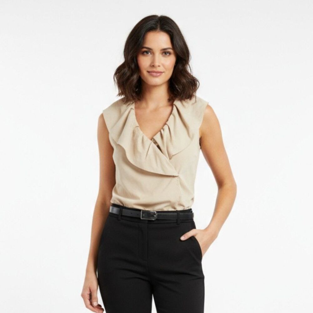 Akris Punto Tan Snap Front Sleeveless Blouse Top‎ 10